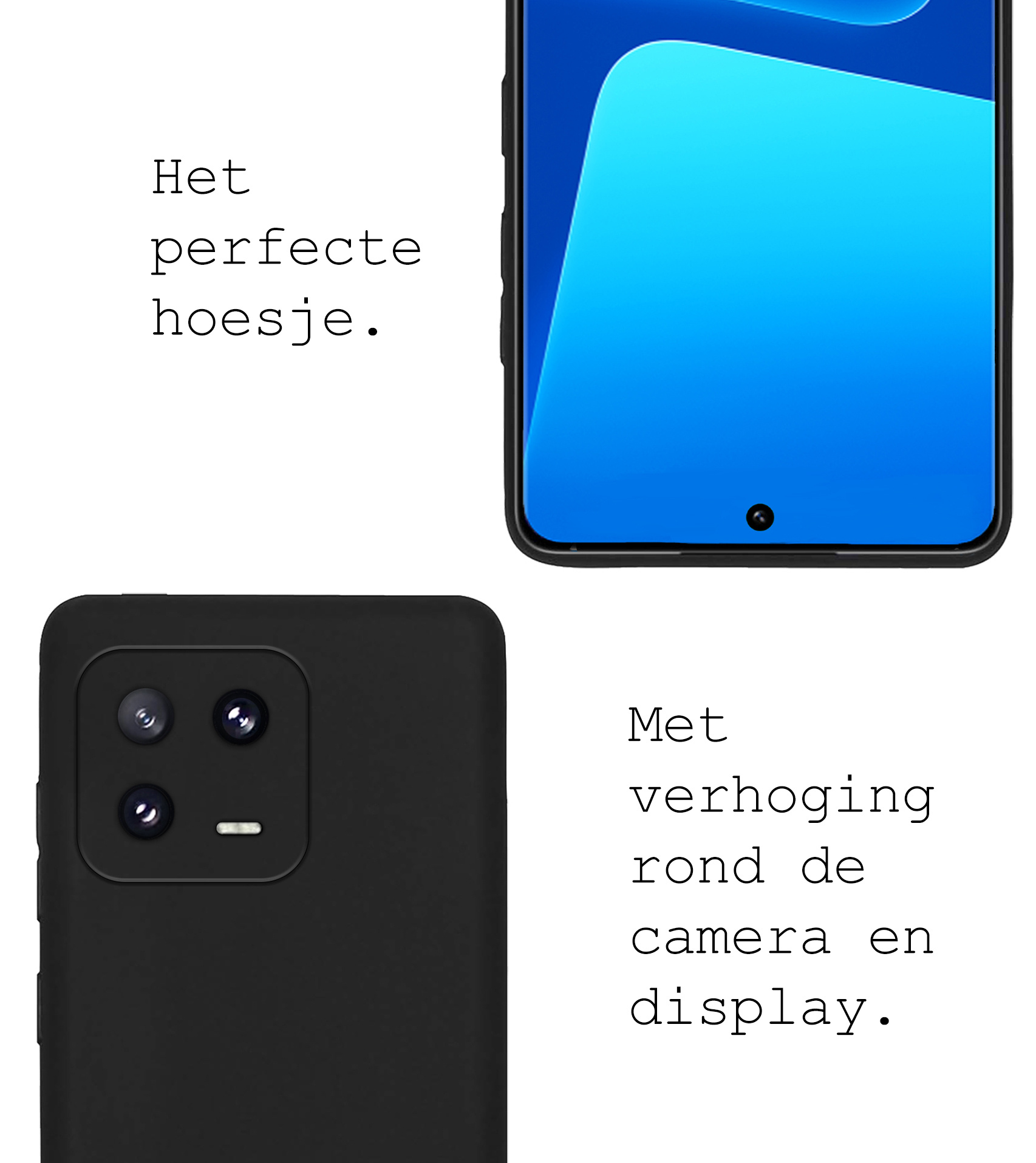 BASEY. Hoes Geschikt voor Xiaomi 13 Pro Hoesje Siliconen Back Cover Case Met 2x Screenprotector - Hoesje Geschikt voor Xiaomi 13 Pro Hoes Cover Hoesje - Zwart