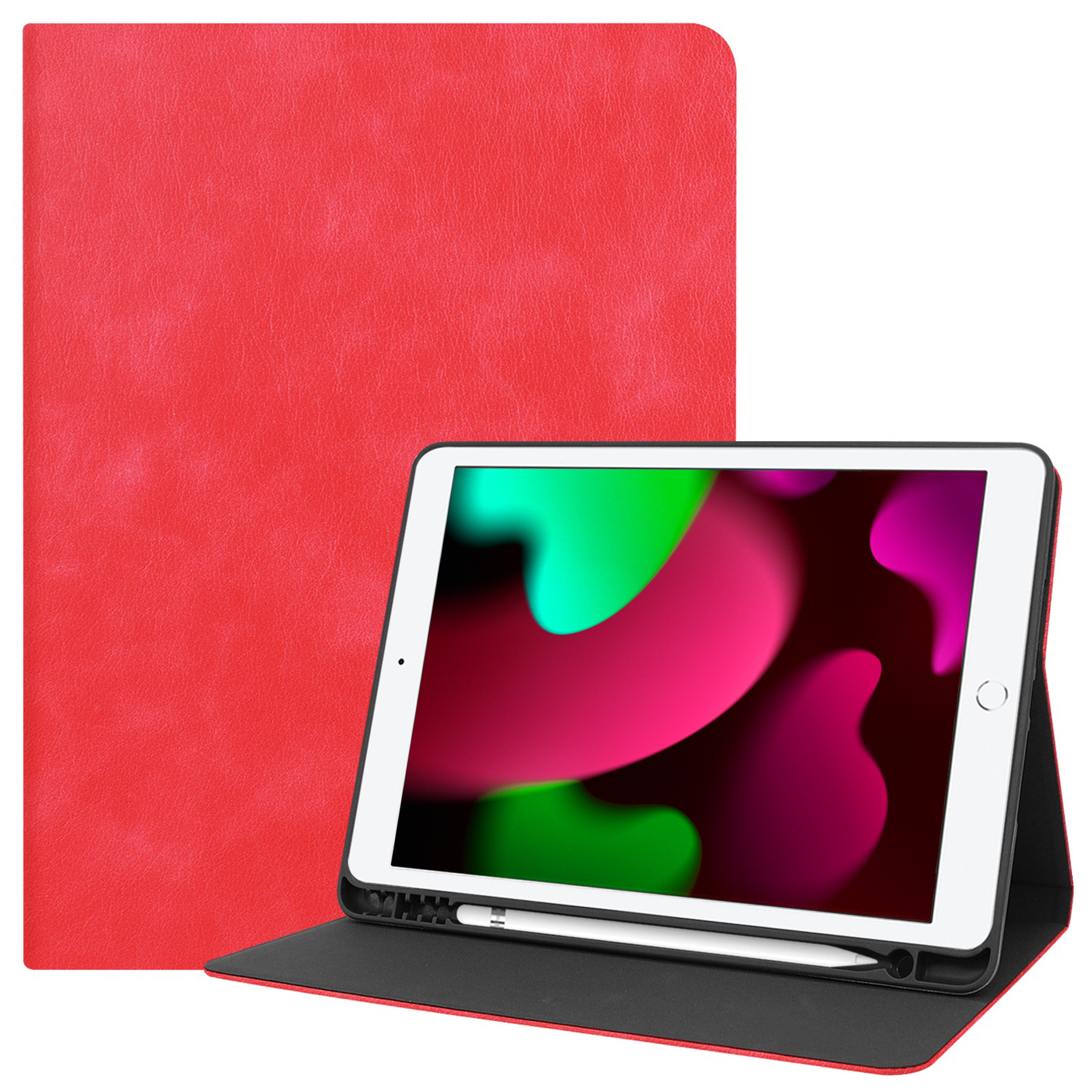 Nomfy Hoes Geschikt voor iPad 10.2 2020 Hoesje Book Case Luxe Hard Cover Hoes Met Uitsparing Geschikt voor Apple Pencil - Hoesje Geschikt voor iPad 8 Hoes Hardcover - Rood