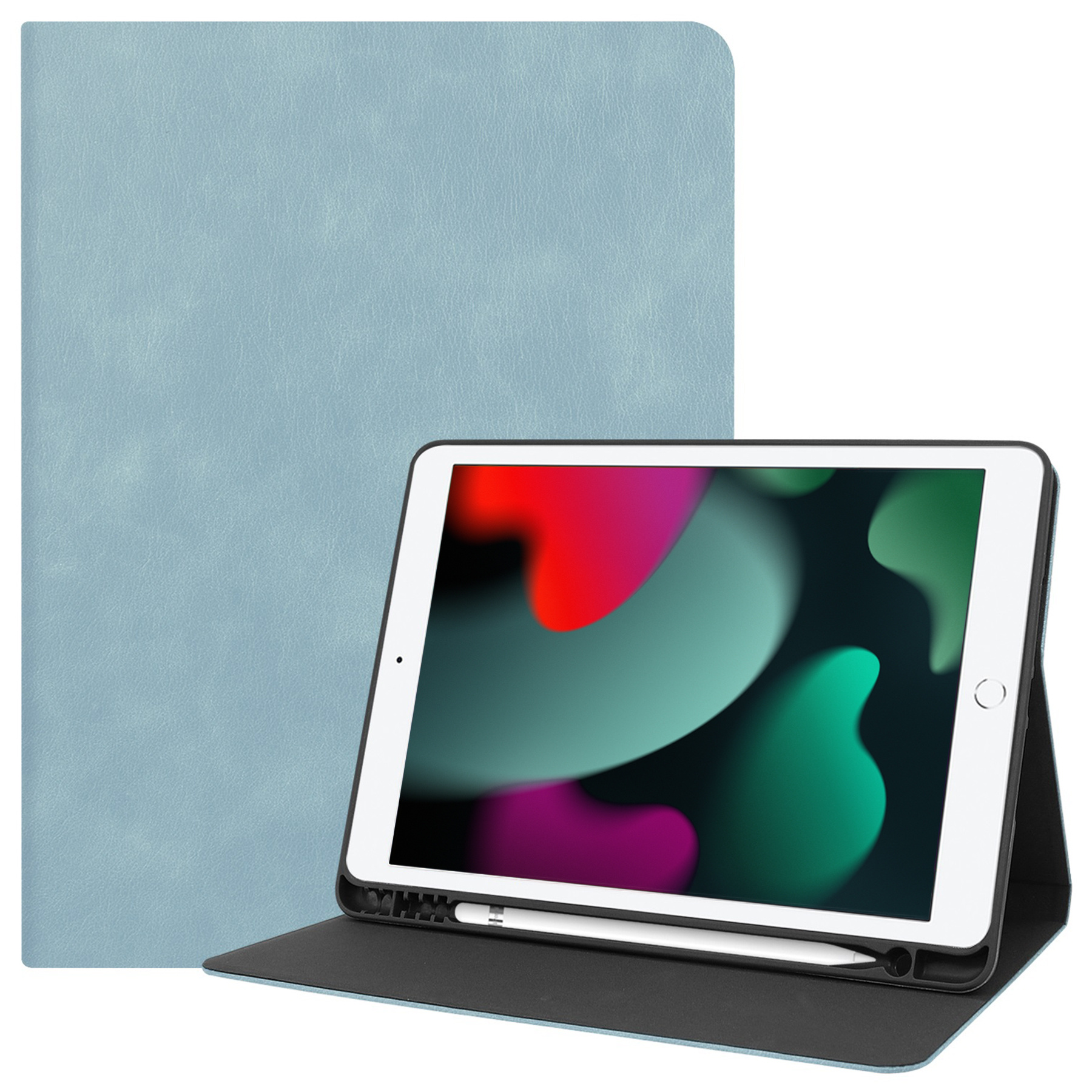 BASEY. Hoesje Geschikt voor iPad 10.2 2021 Hoes Case Luxe Hoesje Hard Cover - Hoes Geschikt voor iPad 9 Hoesje Bookcase Met Uitsparing Geschikt voor Apple Pencil - Lichtblauw