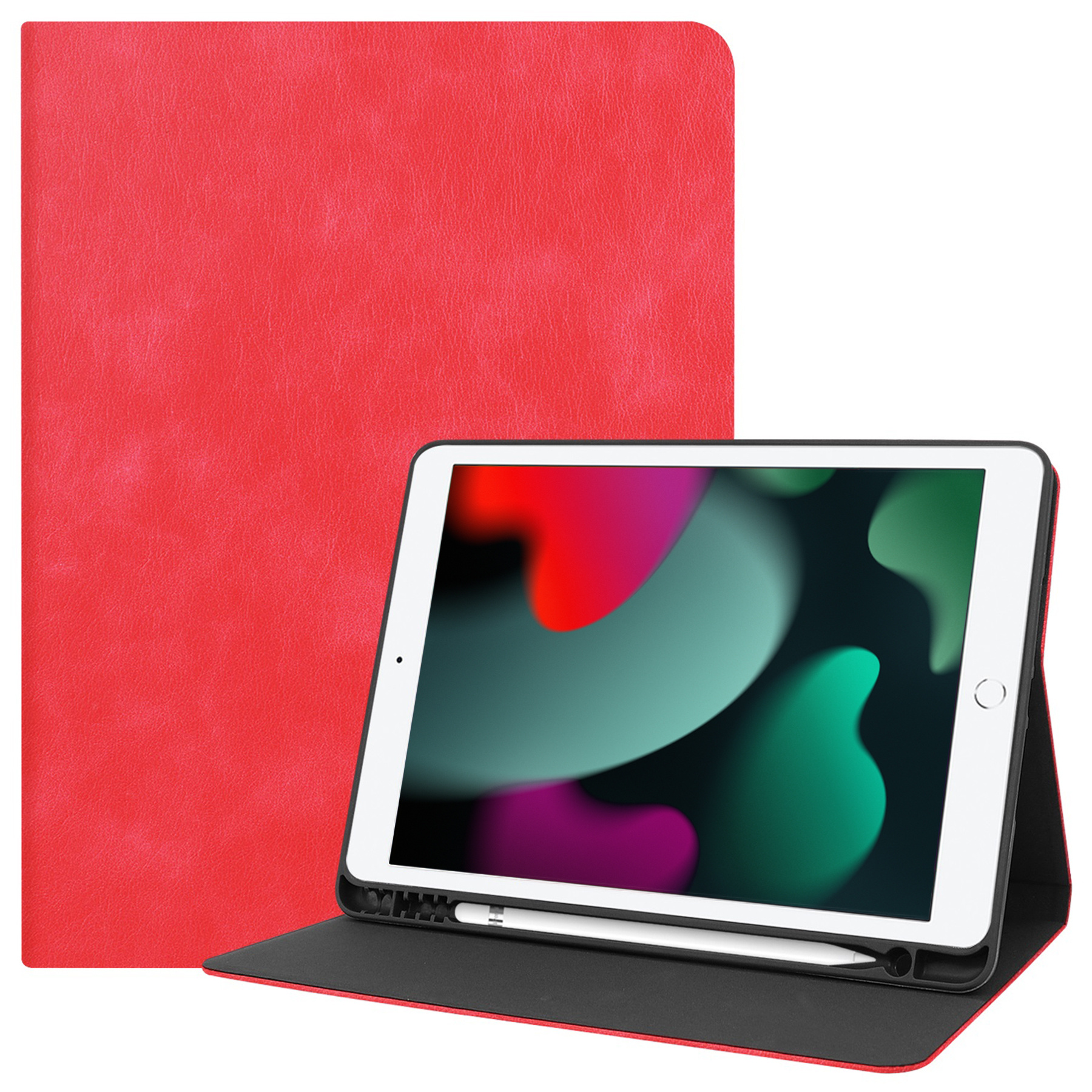 BASEY. Hoesje Geschikt voor iPad 10.2 2020 Hoes Case Luxe Hoesje Hard Cover - Hoes Geschikt voor iPad 8 Hoesje Bookcase Met Uitsparing Geschikt voor Apple Pencil - Rood