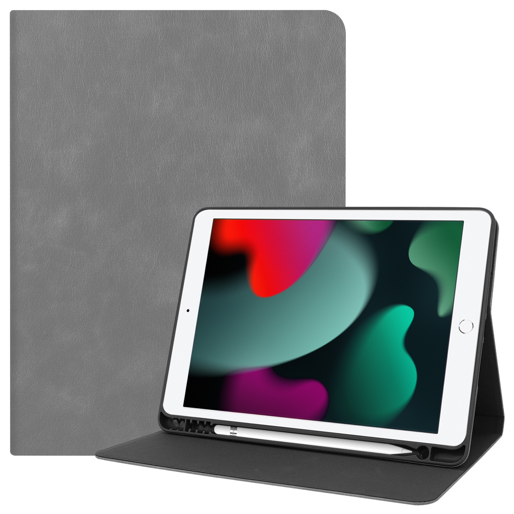 BASEY. Hoesje Geschikt voor iPad 10.2 2020 Hoes Case Luxe Hoesje Hard Cover - Hoes Geschikt voor iPad 8 Hoesje Bookcase Met Uitsparing Geschikt voor Apple Pencil - Grijs