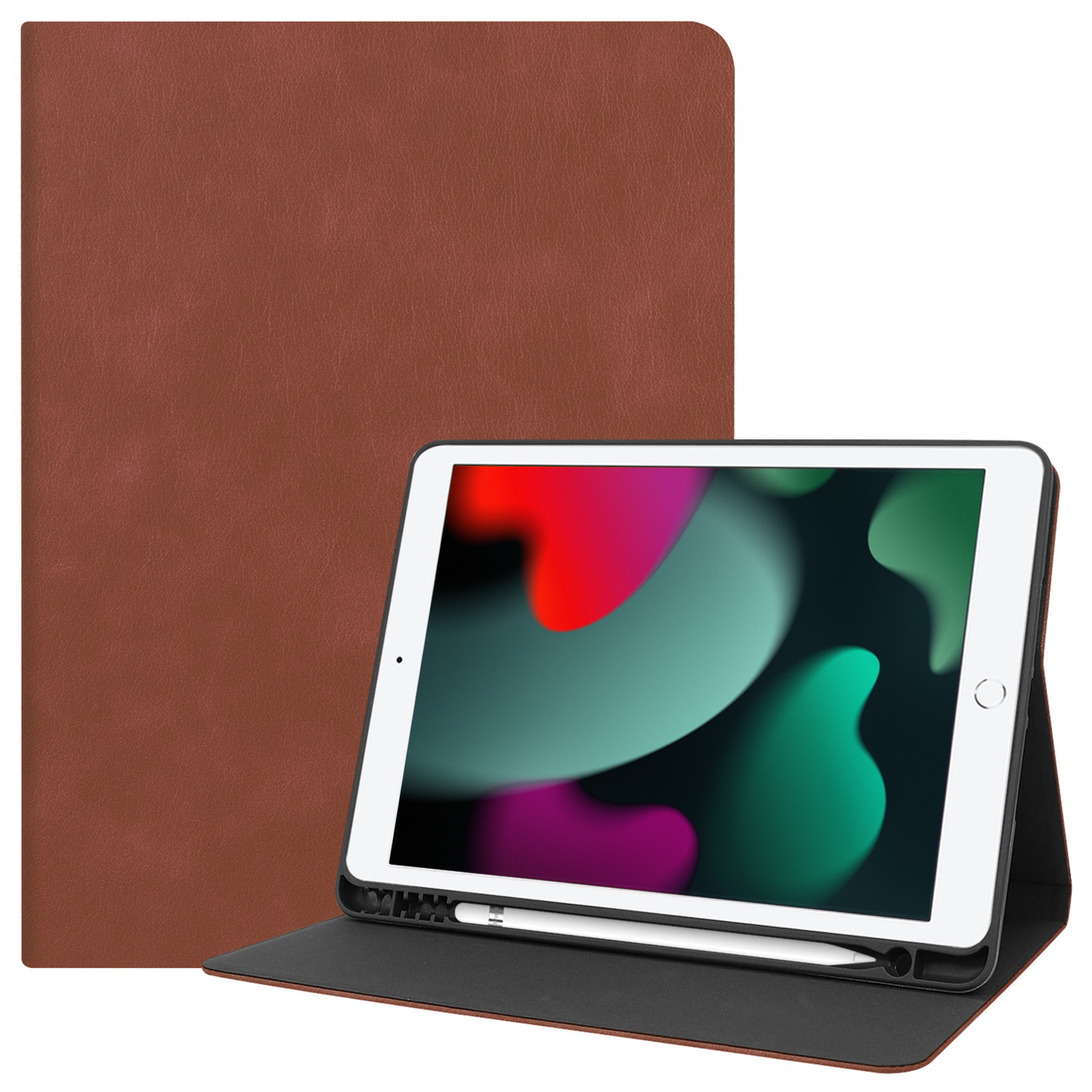 BASEY. Hoesje Geschikt voor iPad 10.2 2020 Hoes Case Luxe Hoesje Hard Cover - Hoes Geschikt voor iPad 8 Hoesje Bookcase Met Uitsparing Geschikt voor Apple Pencil - Bruin