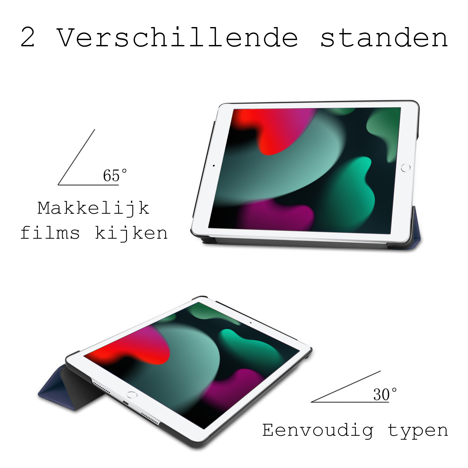 BASEY. Hoesje Geschikt voor iPad 10.2 2019 Hoes Case Luxe Hoesje Hard Cover - Hoes Geschikt voor iPad 7 Hoesje Bookcase Met Uitsparing Geschikt voor Apple Pencil - Donkerblauw