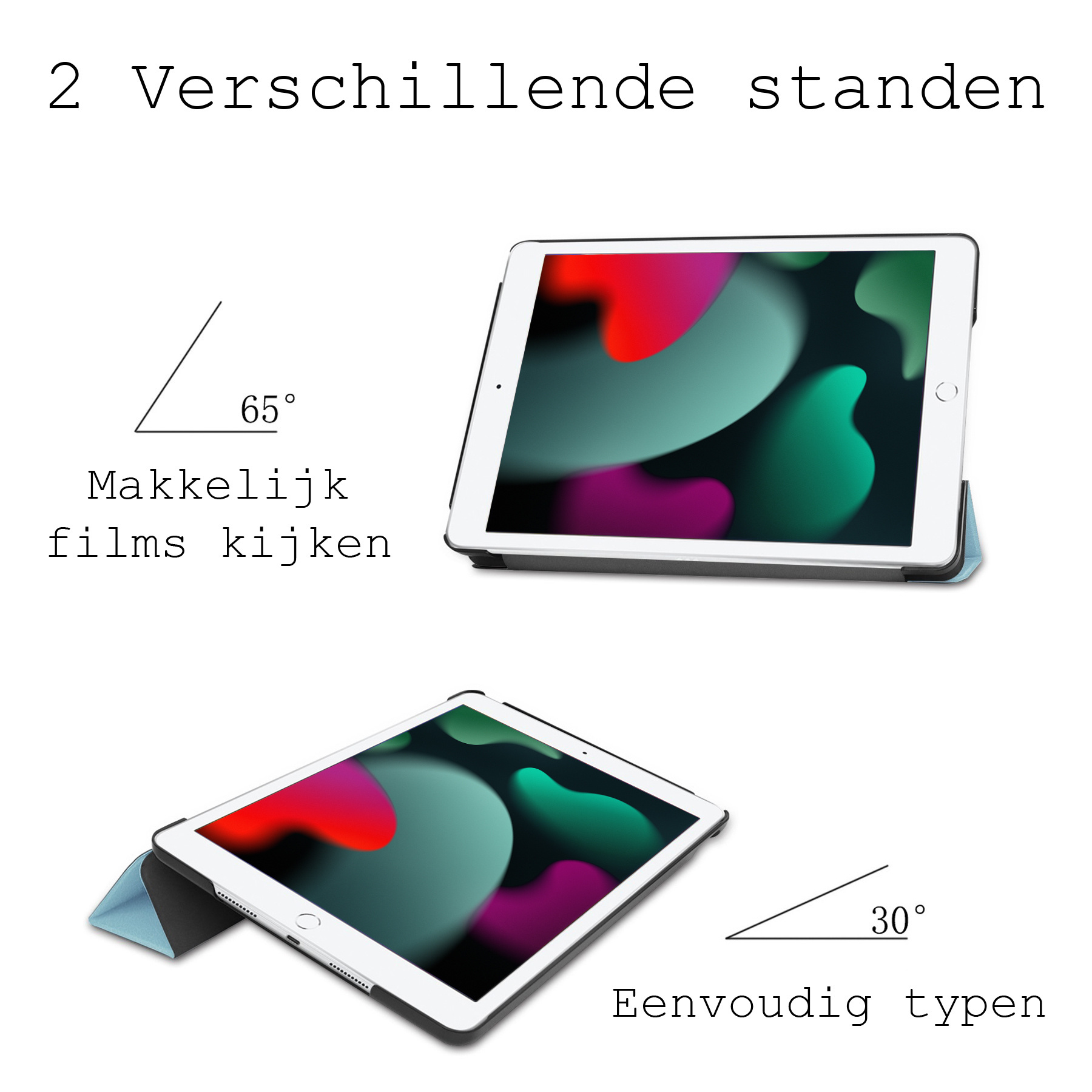 BASEY. Hoesje Geschikt voor iPad 10.2 2021 Hoes Case Luxe Hoesje Hard Cover Met Screenprotector - Hoes Geschikt voor iPad 9 Hoesje Bookcase Met Uitsparing Geschikt voor Apple Pencil - Lichtblauw