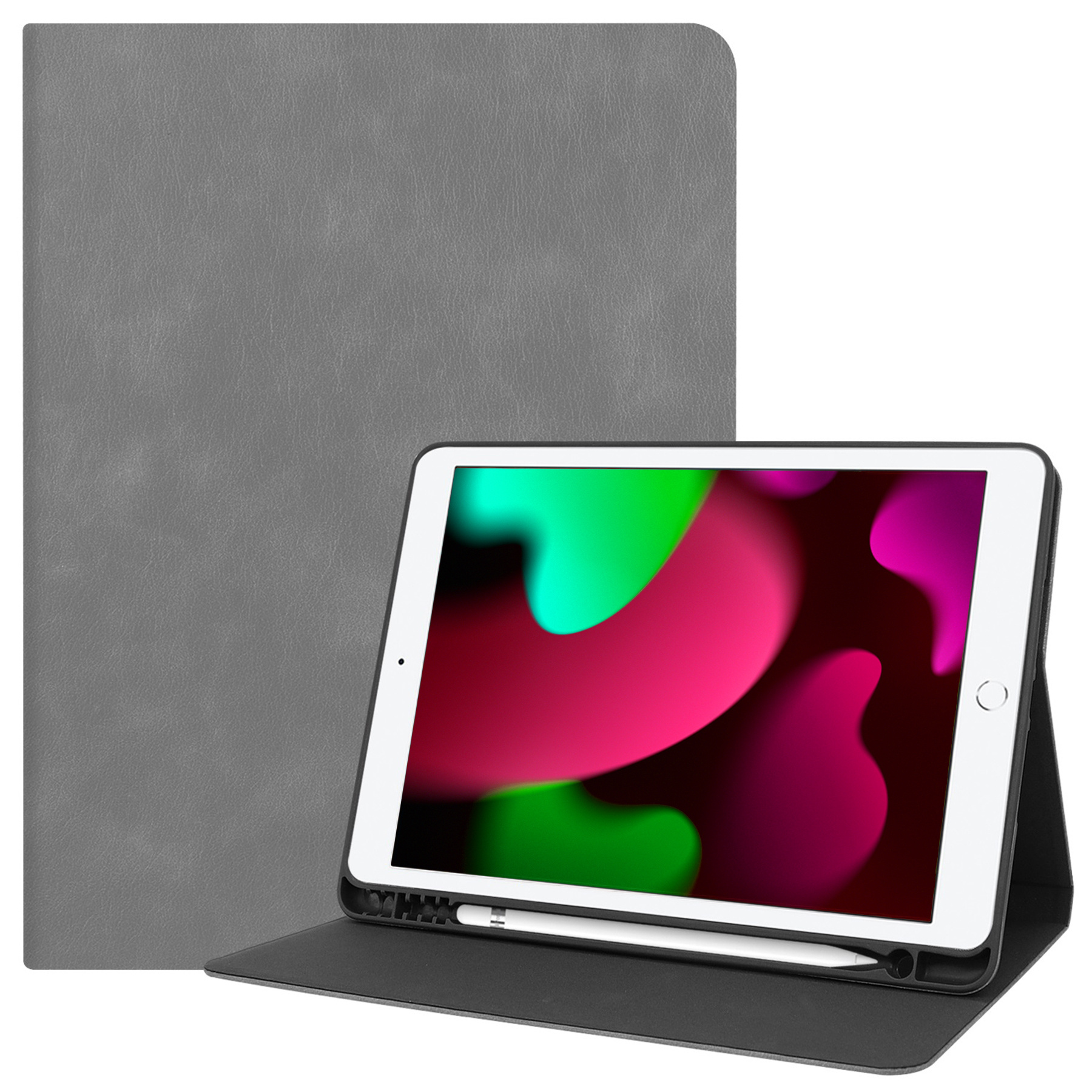 Nomfy Hoes Geschikt voor iPad 10.2 2019 Hoesje Book Case Luxe Cover Hoes Met Uitsparing Geschikt voor Apple Pencil Met Screenprotector - Hoesje Geschikt voor iPad 7 Hoes - Grijs