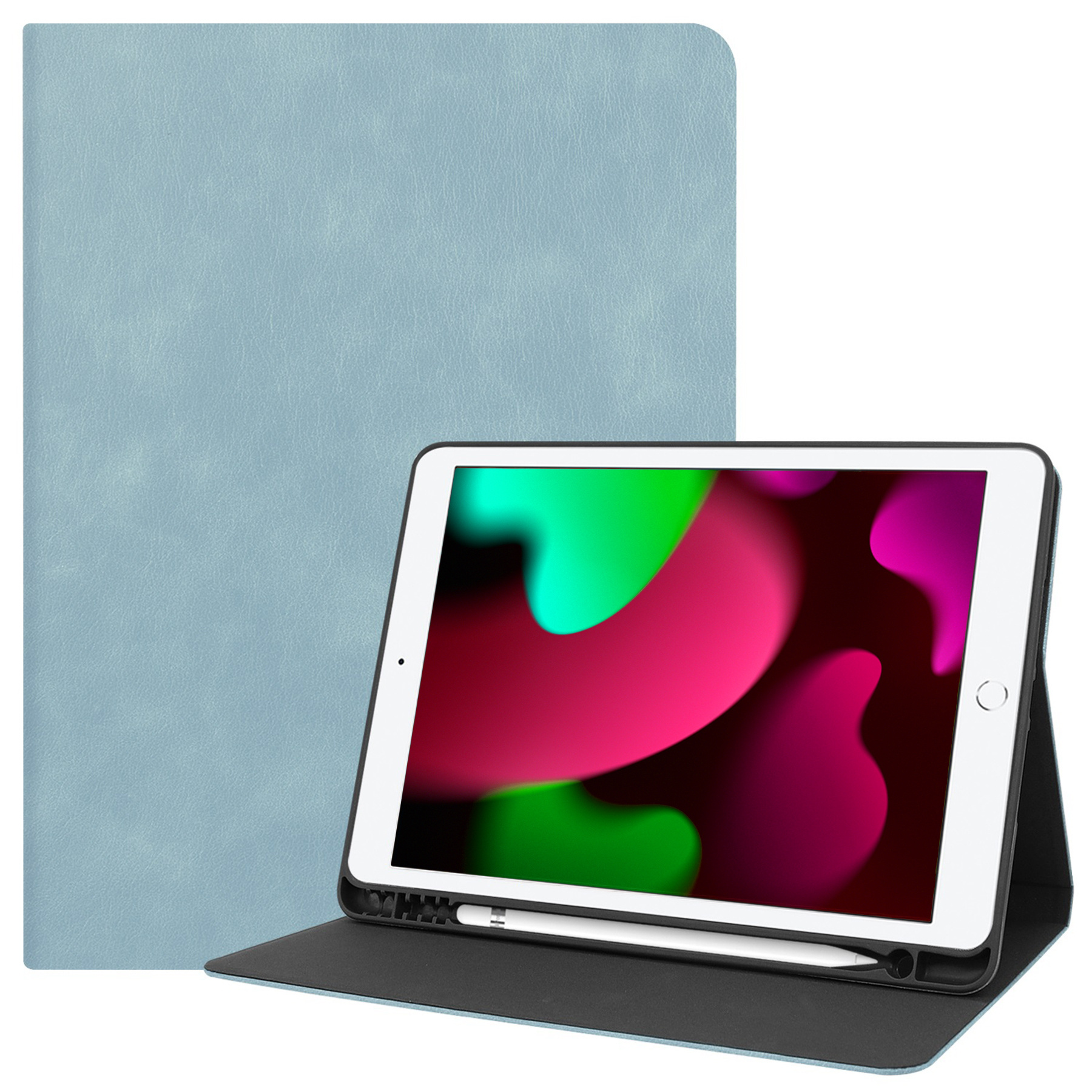 Nomfy Hoes Geschikt voor iPad 10.2 2019 Hoesje Book Case Luxe Cover Hoes Met Uitsparing Geschikt voor Apple Pencil Met Screenprotector - Hoesje Geschikt voor iPad 7 Hoes - Lichtblauw