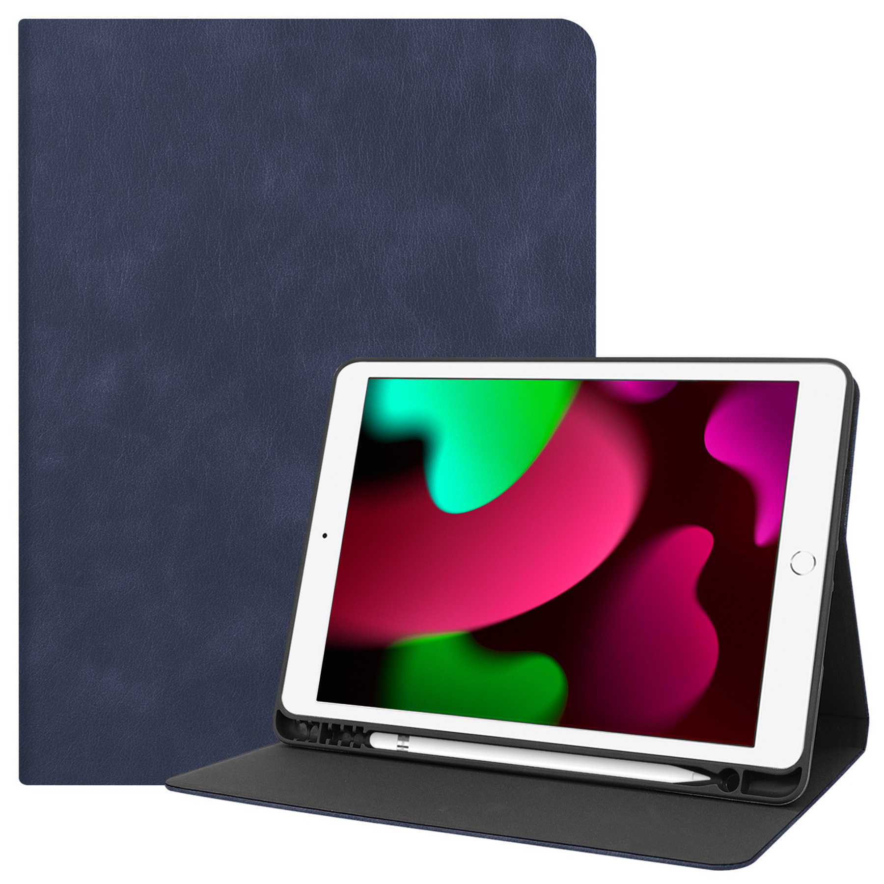 Nomfy Hoes Geschikt voor iPad 10.2 2021 Hoesje Book Case Luxe Cover Hoes Met Uitsparing Geschikt voor Apple Pencil Met Screenprotector - Hoesje Geschikt voor iPad 9 Hoes - Donkerblauw