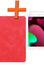 Nomfy Hoes Geschikt voor iPad 10.2 2021 Hoesje Book Case Luxe Cover Hoes Met Uitsparing Geschikt voor Apple Pencil Met Screenprotector - Hoesje Geschikt voor iPad 9 Hoes - Rood