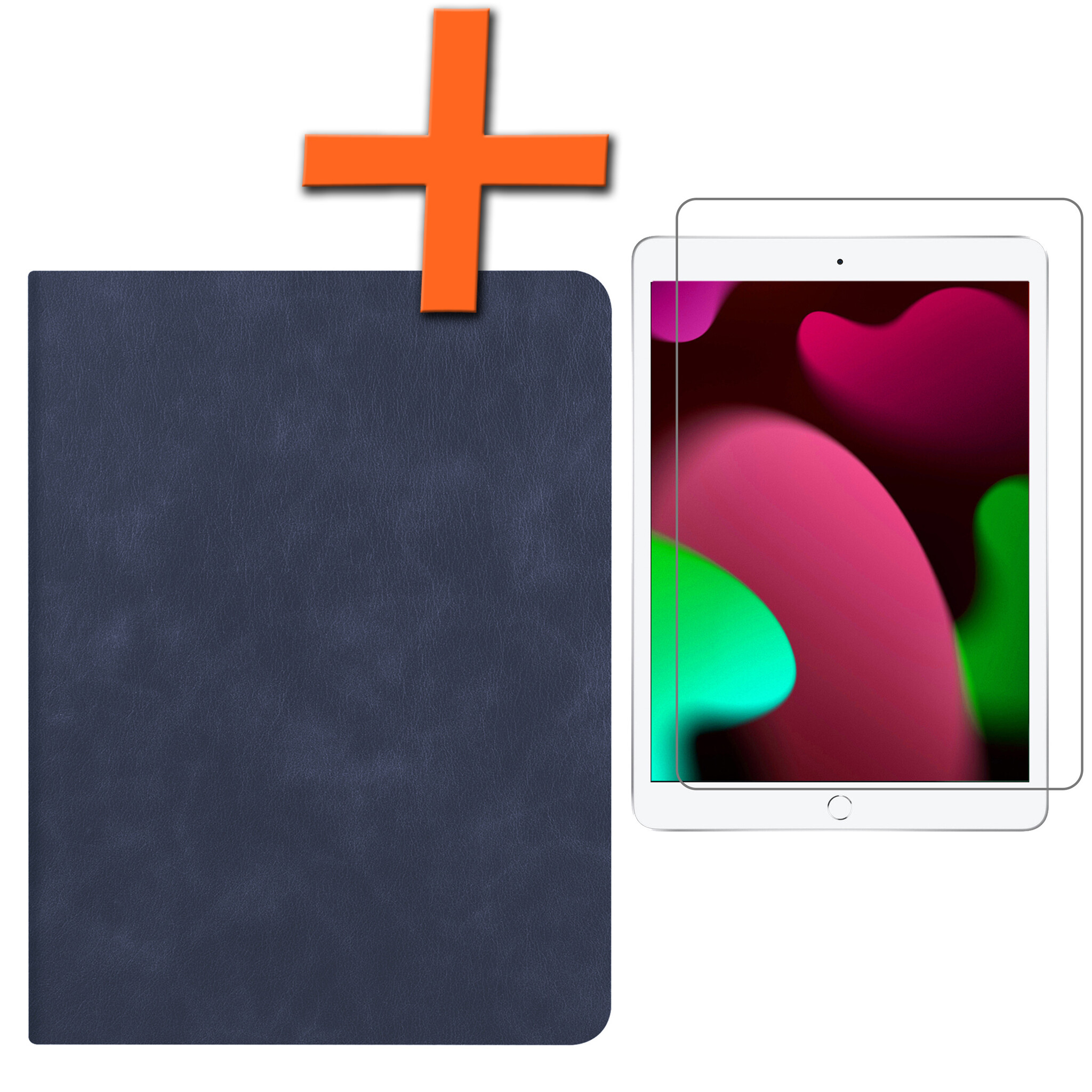 Nomfy Hoes Geschikt voor iPad 10.2 2021 Hoesje Book Case Luxe Cover Hoes Met Uitsparing Geschikt voor Apple Pencil Met Screenprotector - Hoesje Geschikt voor iPad 9 Hoes - Donkerblauw