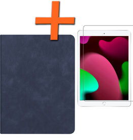 Nomfy Nomfy Luxe Lederen iPad 10.2 2020 Hoes En Screenprotector - Donkerblauw