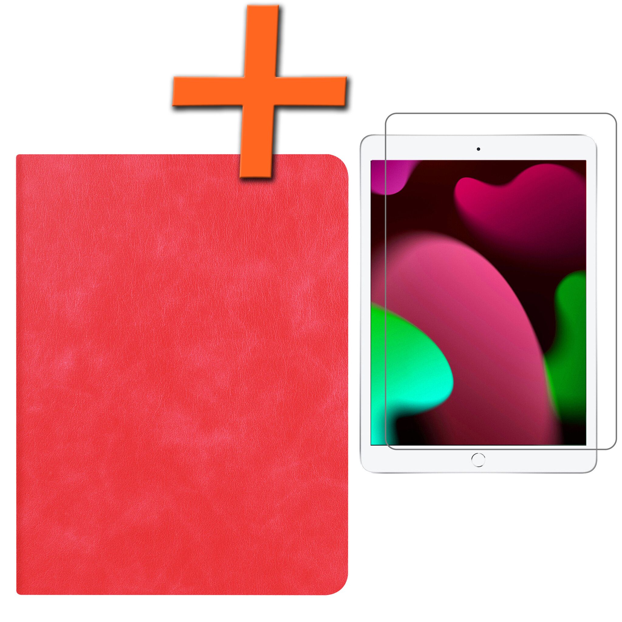 Nomfy Hoes Geschikt voor iPad 10.2 2019 Hoesje Book Case Luxe Cover Hoes Met Uitsparing Geschikt voor Apple Pencil Met Screenprotector - Hoesje Geschikt voor iPad 7 Hoes - Rood