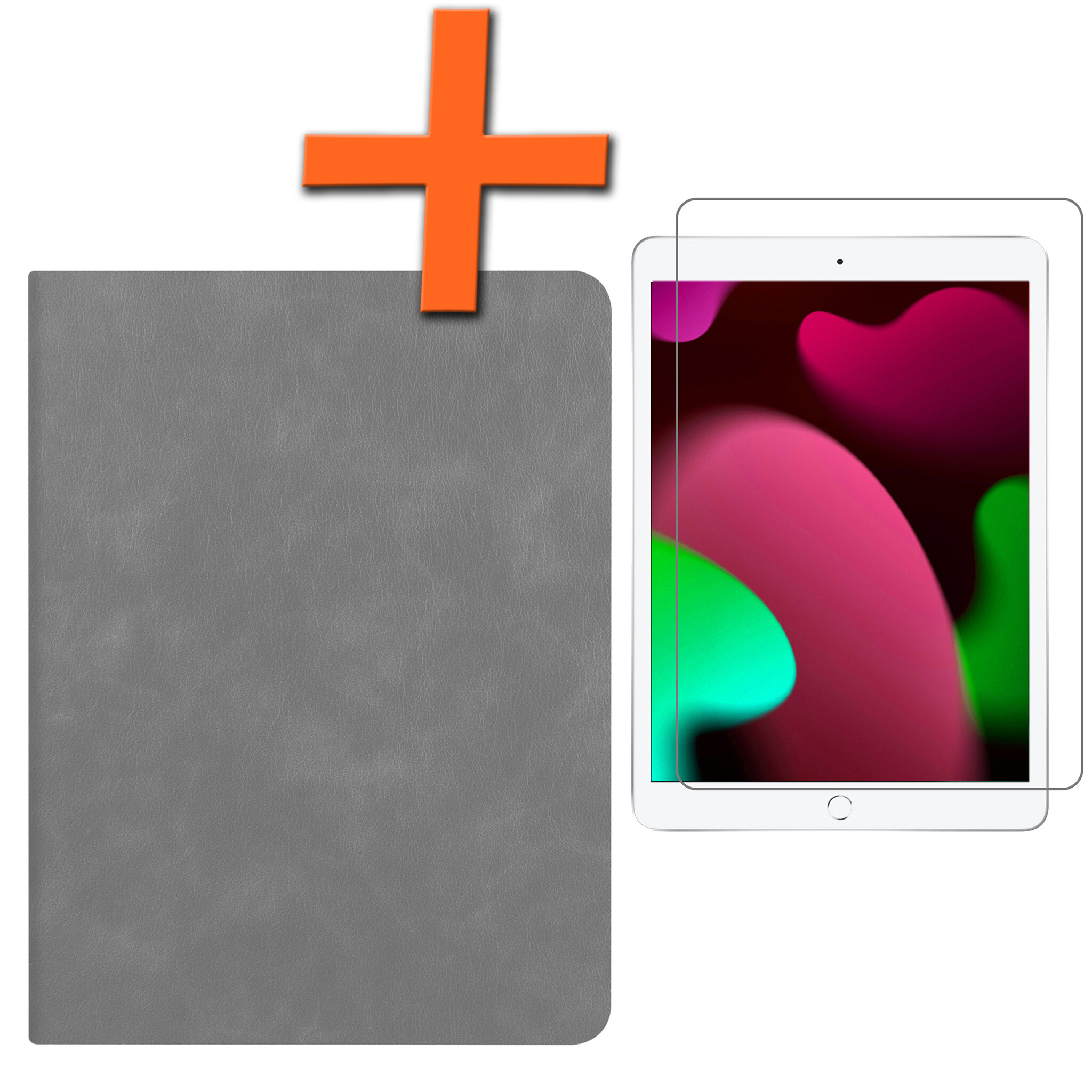Nomfy Hoes Geschikt voor iPad 10.2 2019 Hoesje Book Case Luxe Cover Hoes Met Uitsparing Geschikt voor Apple Pencil Met Screenprotector - Hoesje Geschikt voor iPad 7 Hoes - Grijs