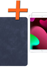 Nomfy Hoes Geschikt voor iPad 10.2 2019 Hoesje Book Case Luxe Cover Hoes Met Uitsparing Geschikt voor Apple Pencil Met Screenprotector - Hoesje Geschikt voor iPad 7 Hoes - Donkerblauw