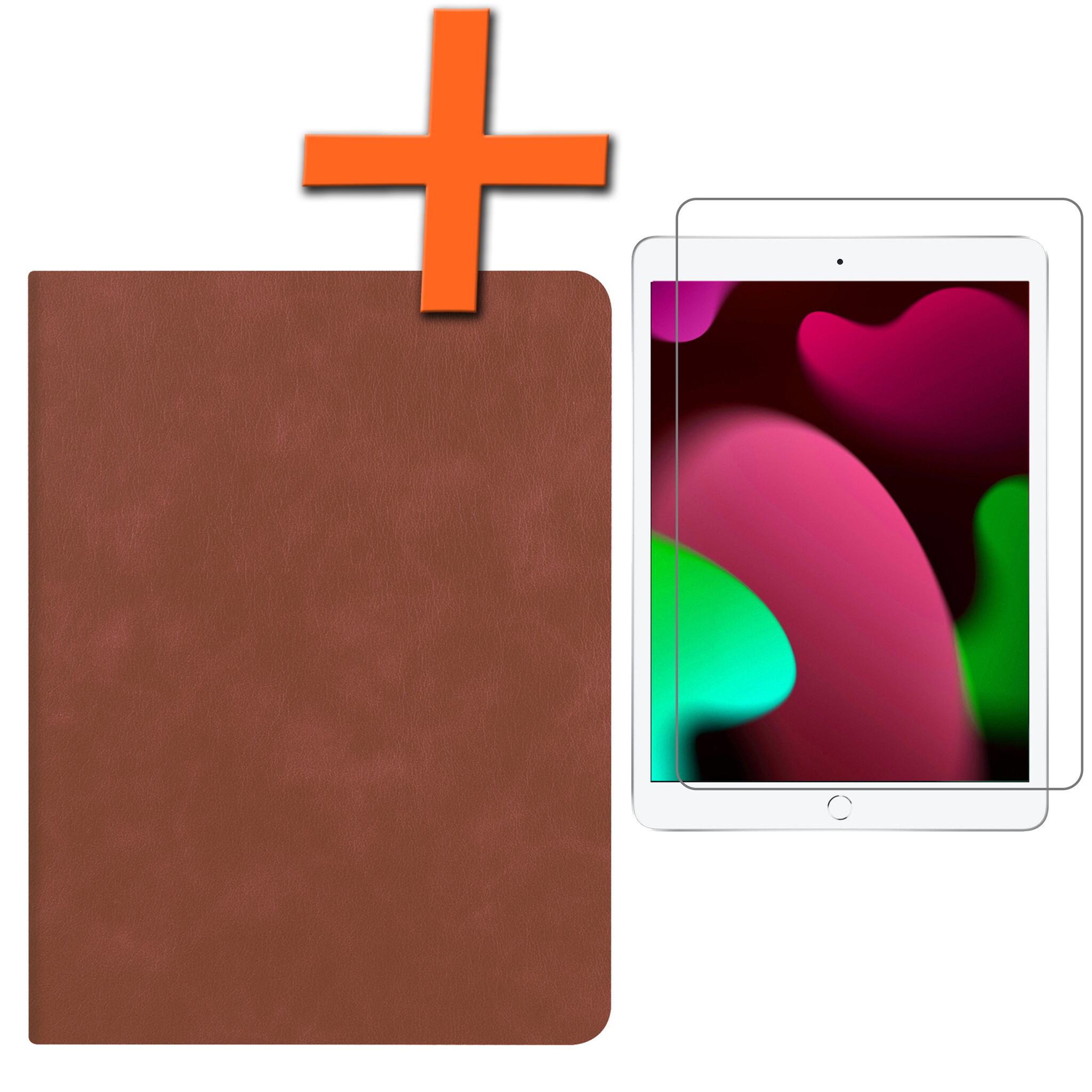 Nomfy Hoes Geschikt voor iPad 10.2 2019 Hoesje Book Case Luxe Cover Hoes Met Uitsparing Geschikt voor Apple Pencil Met Screenprotector - Hoesje Geschikt voor iPad 7 Hoes - Bruin