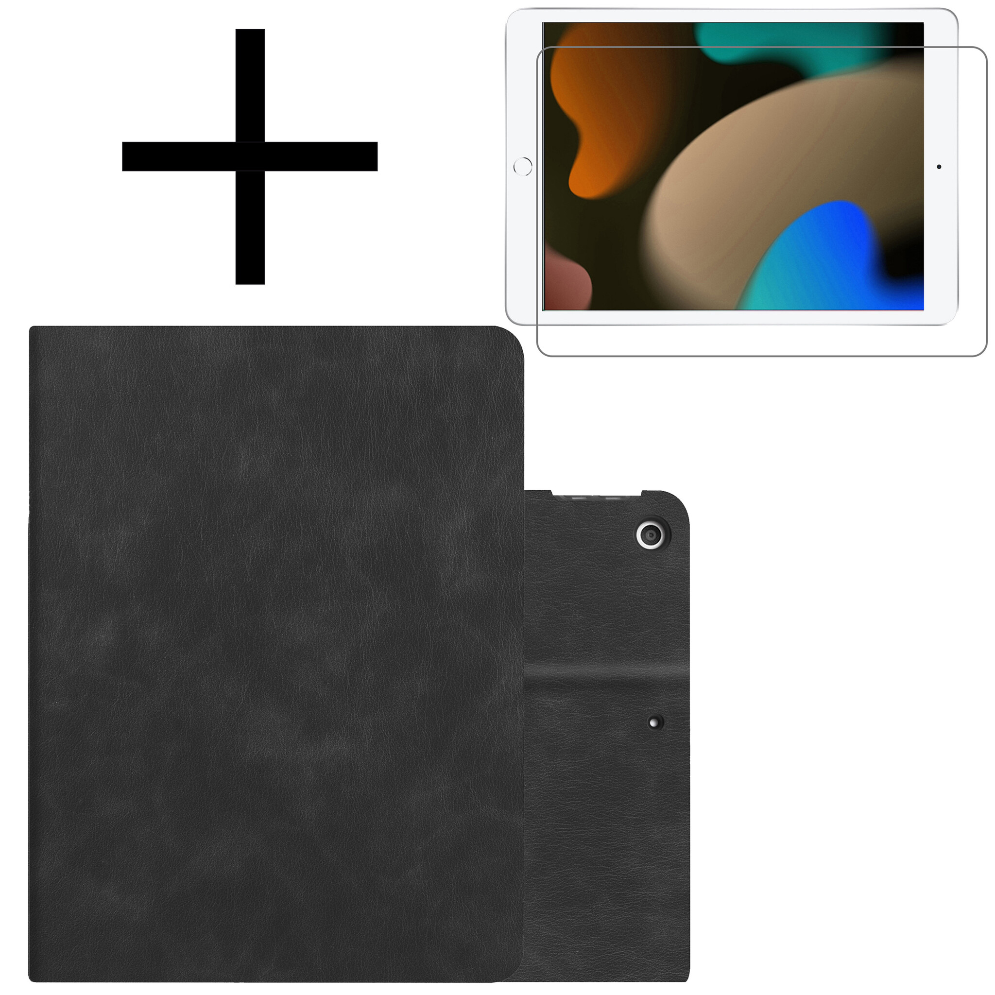 NoXx Hoesje Geschikt voor iPad 10.2 2021 Hoesje Hardcover Hoes Book Case Met Uitsparing Geschikt voor Apple Pencil Met Screenprotector - Zwart