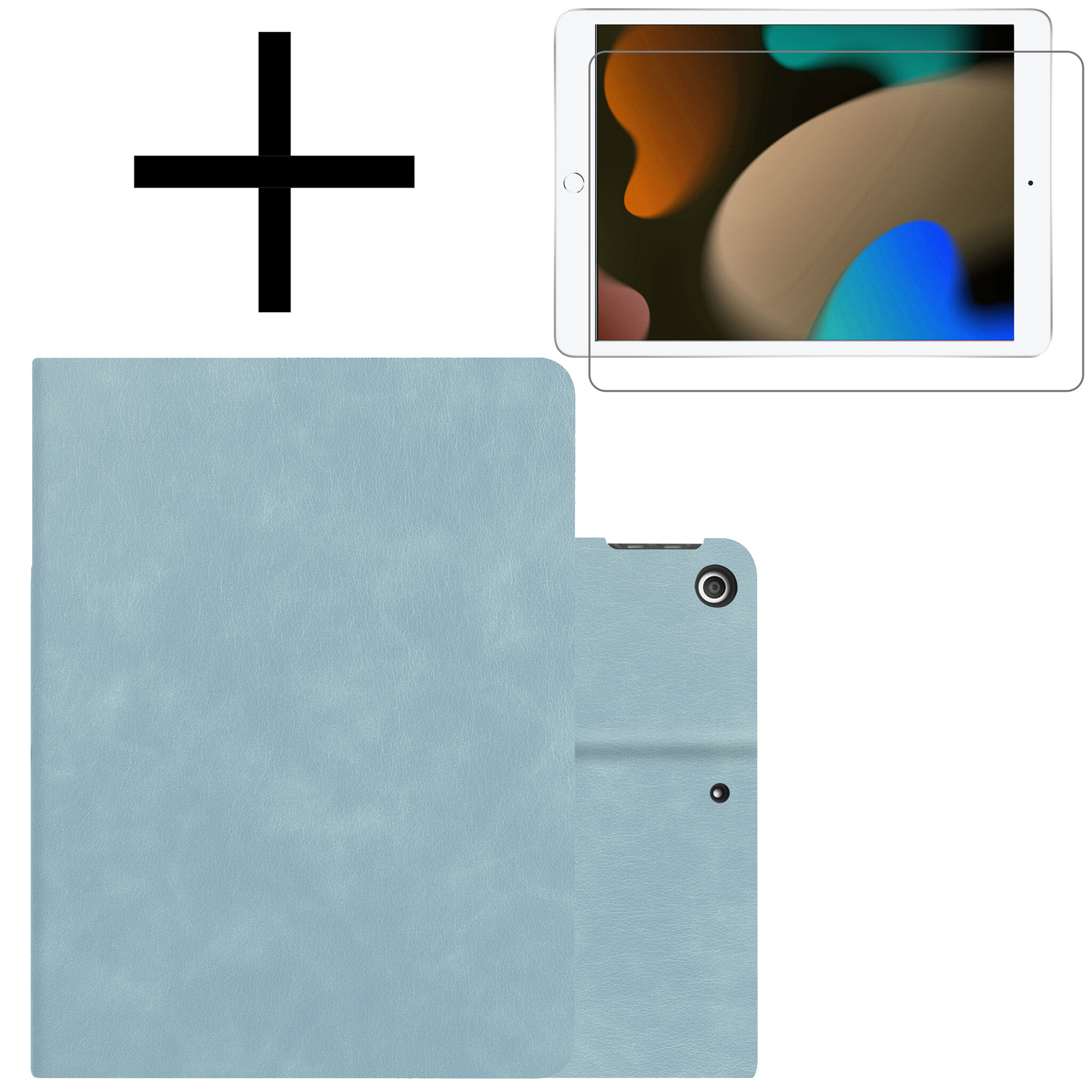 NoXx Hoesje Geschikt voor iPad 10.2 2021 Hoesje Hardcover Hoes Book Case Met Uitsparing Geschikt voor Apple Pencil Met Screenprotector - Lichtblauw