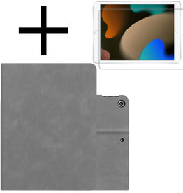 NoXx NoXx Luxe Lederen iPad 10.2 2021 Hoes En Screenprotector - Grijs