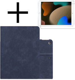 NoXx NoXx Luxe Lederen iPad 10.2 2021 Hoes En Screenprotector - Donkerblauw