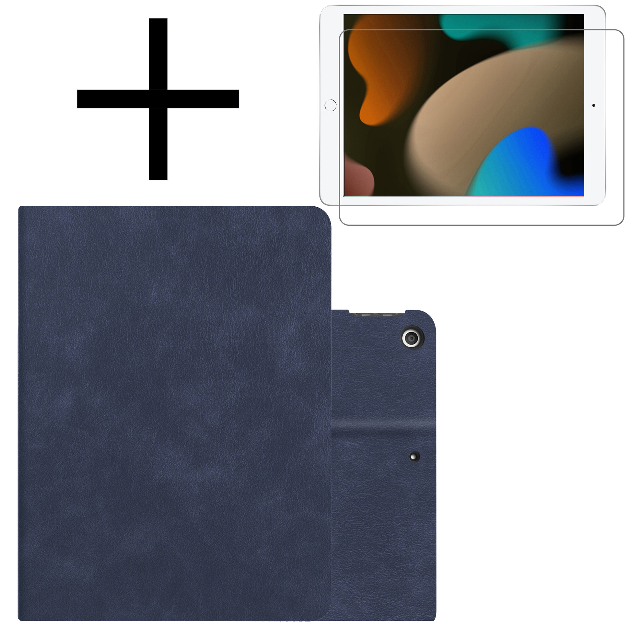 NoXx Hoesje Geschikt voor iPad 10.2 2021 Hoesje Hardcover Hoes Book Case Met Uitsparing Geschikt voor Apple Pencil Met Screenprotector - Donkerblauw