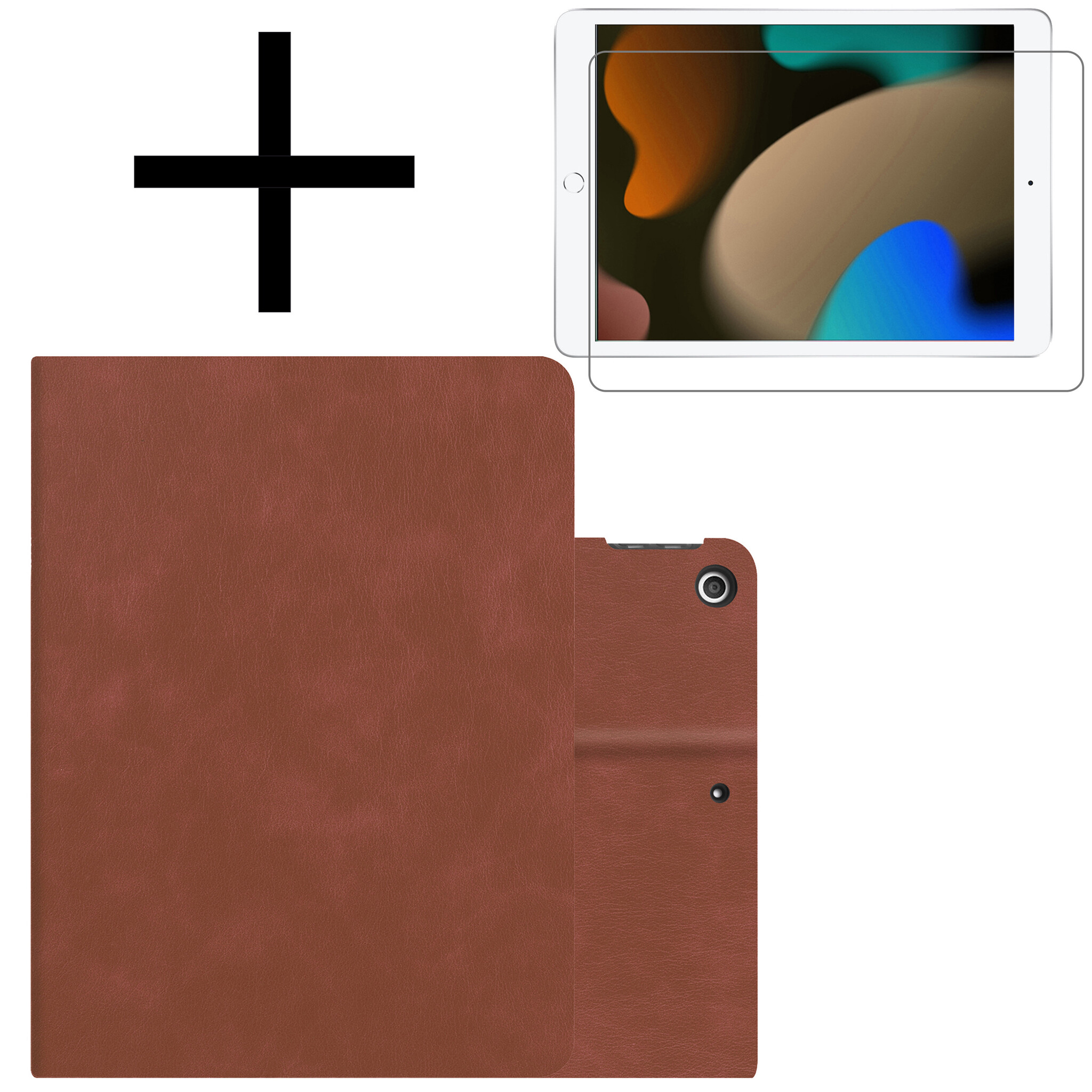 NoXx Hoesje Geschikt voor iPad 10.2 2021 Hoesje Hardcover Hoes Book Case Met Uitsparing Geschikt voor Apple Pencil Met Screenprotector - Bruin