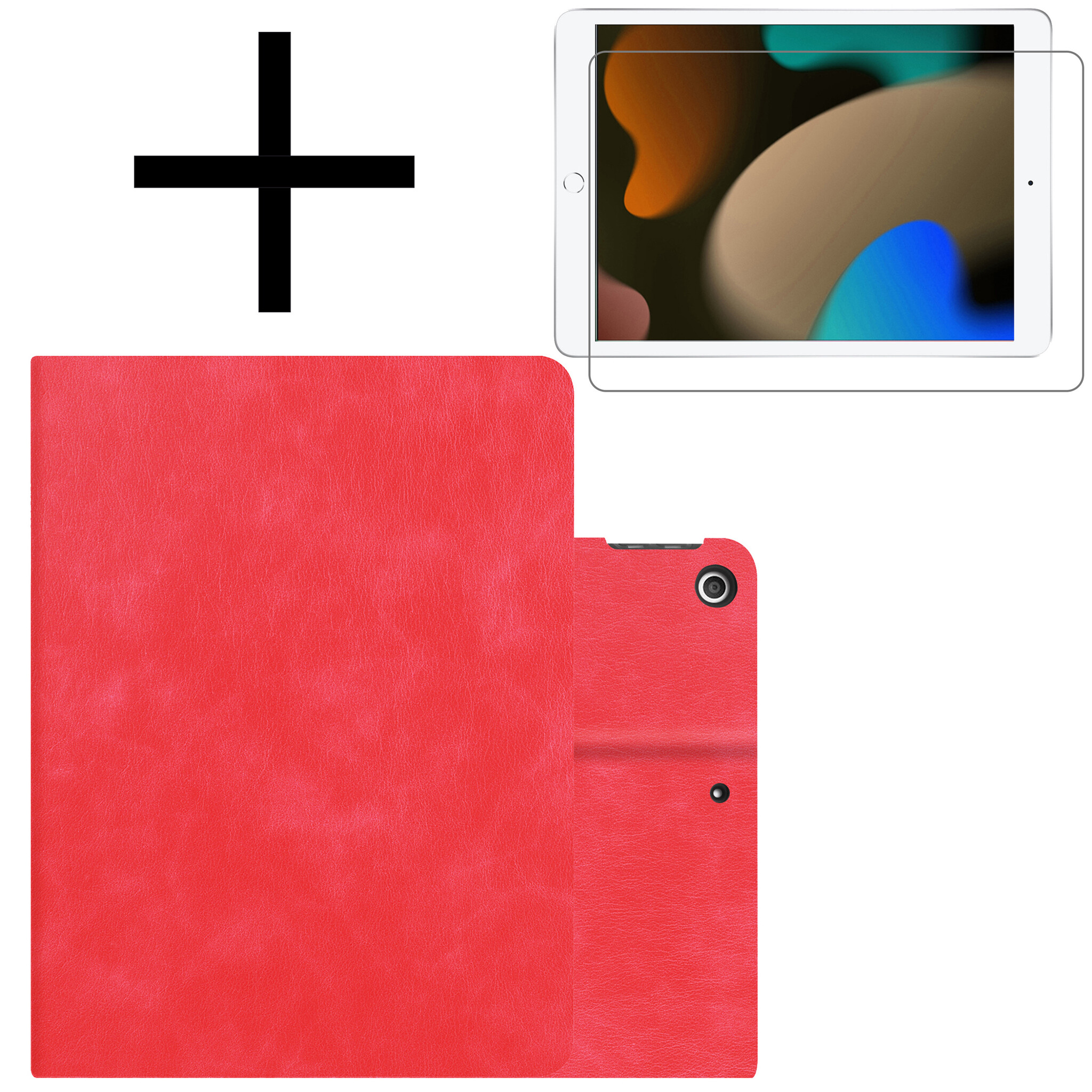 NoXx Hoesje Geschikt voor iPad 10.2 2020 Hoesje Hardcover Hoes Book Case Met Uitsparing Geschikt voor Apple Pencil Met Screenprotector - Rood