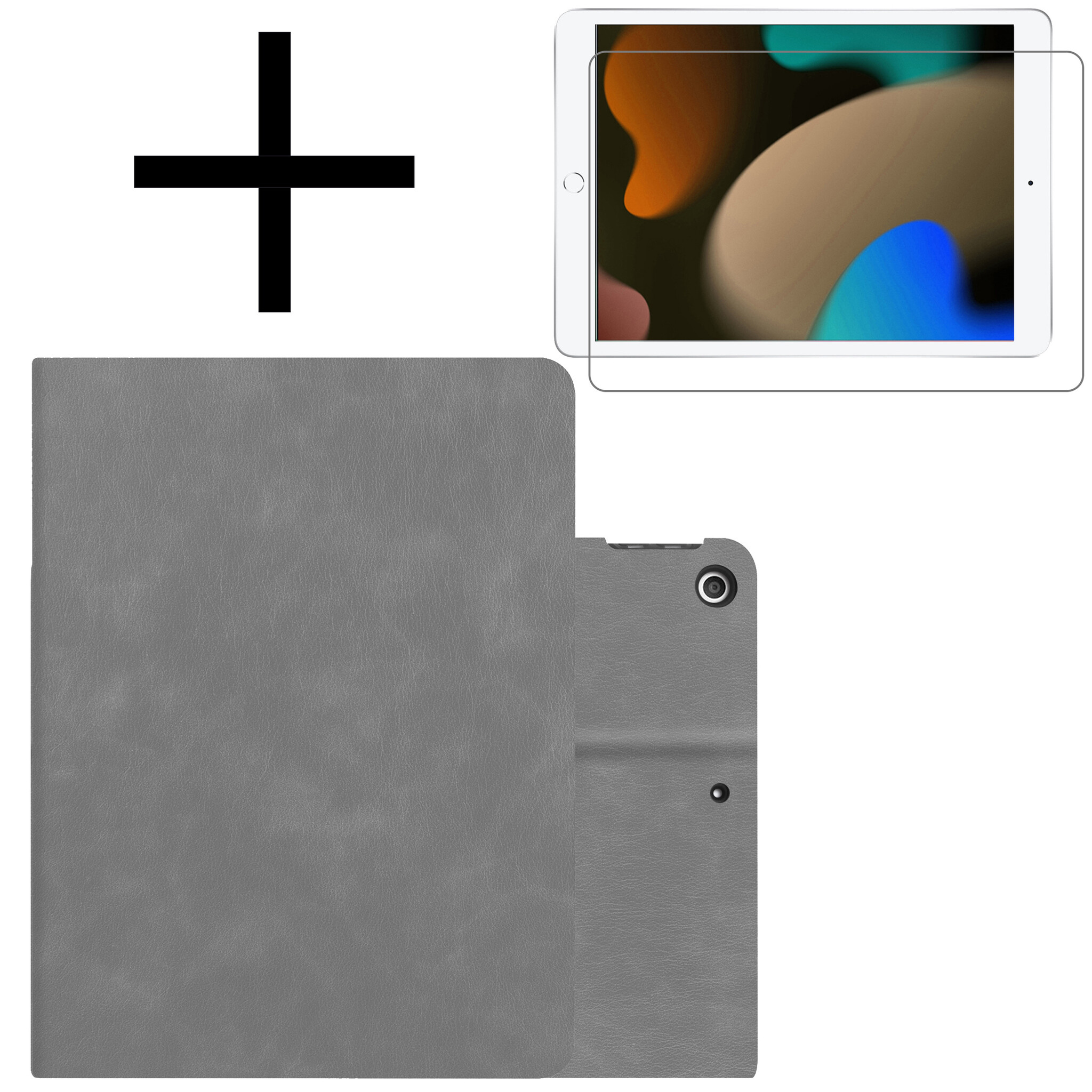 NoXx Hoesje Geschikt voor iPad 10.2 2019 Hoesje Hardcover Hoes Book Case Met Uitsparing Geschikt voor Apple Pencil Met Screenprotector - Grijs