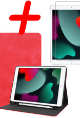 BASEY. Hoesje Geschikt voor iPad 10.2 2021 Hoes Case Luxe Hoesje Hard Cover Met Screenprotector - Hoes Geschikt voor iPad 9 Hoesje Bookcase Met Uitsparing Geschikt voor Apple Pencil - Rood