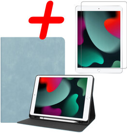 BASEY. BASEY. Luxe Lederen iPad 10.2 2021 Hoes En Screenprotector - Lichtblauw