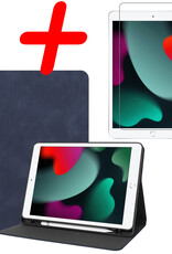 BASEY. Hoesje Geschikt voor iPad 10.2 2021 Hoes Case Luxe Hoesje Hard Cover Met Screenprotector - Hoes Geschikt voor iPad 9 Hoesje Bookcase Met Uitsparing Geschikt voor Apple Pencil - Donkerblauw