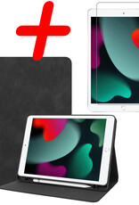 BASEY. Hoesje Geschikt voor iPad 10.2 2020 Hoes Case Luxe Hoesje Hard Cover Met Screenprotector - Hoes Geschikt voor iPad 8 Hoesje Bookcase Met Uitsparing Geschikt voor Apple Pencil - Zwart