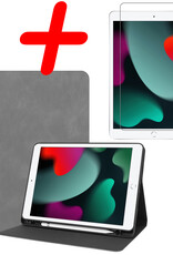 BASEY. Hoesje Geschikt voor iPad 10.2 2020 Hoes Case Luxe Hoesje Hard Cover Met Screenprotector - Hoes Geschikt voor iPad 8 Hoesje Bookcase Met Uitsparing Geschikt voor Apple Pencil - Grijs