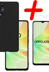 BASEY. Hoes Geschikt voor OPPO A78 5G Hoesje Siliconen Back Cover Case Met Screenprotector - Hoesje Geschikt voor OPPO A78 Hoes Cover Hoesje - Zwart