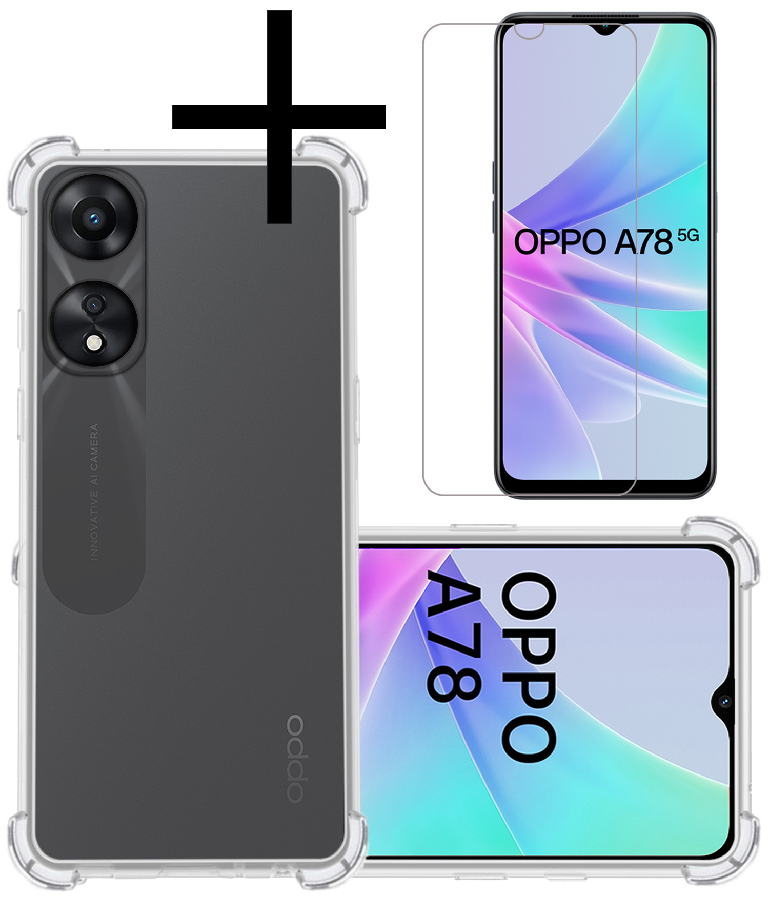 NoXx Hoes Geschikt voor OPPO A78 5G Hoesje Siliconen Cover Shock Proof Back Case Shockproof Hoes Met Screenprotector - Transparant