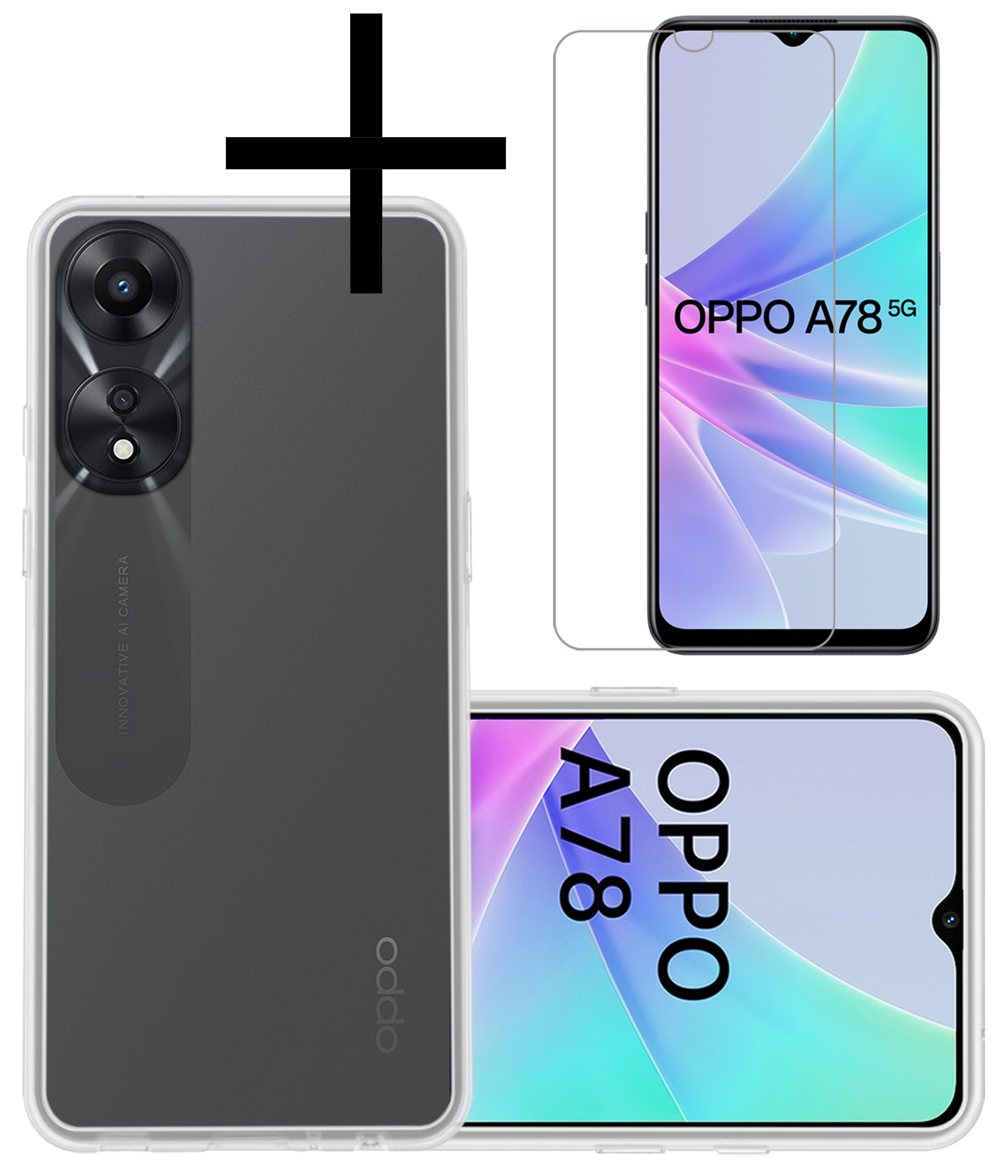 NoXx Hoes Geschikt voor OPPO A78 5G Hoesje Cover Siliconen Back Case Hoes Met Screenprotector - Transparant