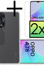 NoXx Hoes Geschikt voor OPPO A78 5G Hoesje Cover Siliconen Back Case Hoes Met 2x Screenprotector - Transparant