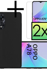NoXx Hoes Geschikt voor OPPO A78 5G Hoesje Cover Siliconen Back Case Hoes Met 2x Screenprotector - Zwart