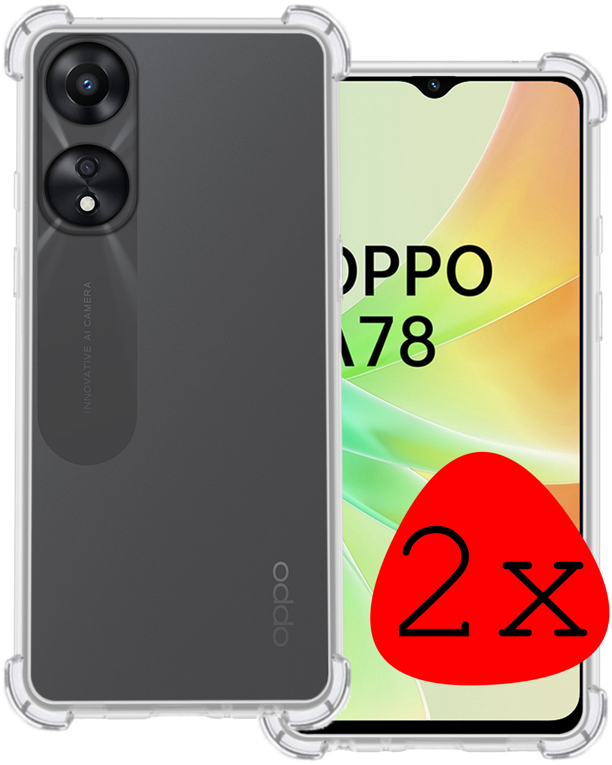 BASEY. Hoes Geschikt voor OPPO A78 5G Hoesje Shock Proof Case Hoes Siliconen - Hoesje Geschikt voor OPPO A78 Hoes Cover Shockproof - Transparant - 2 Stuks