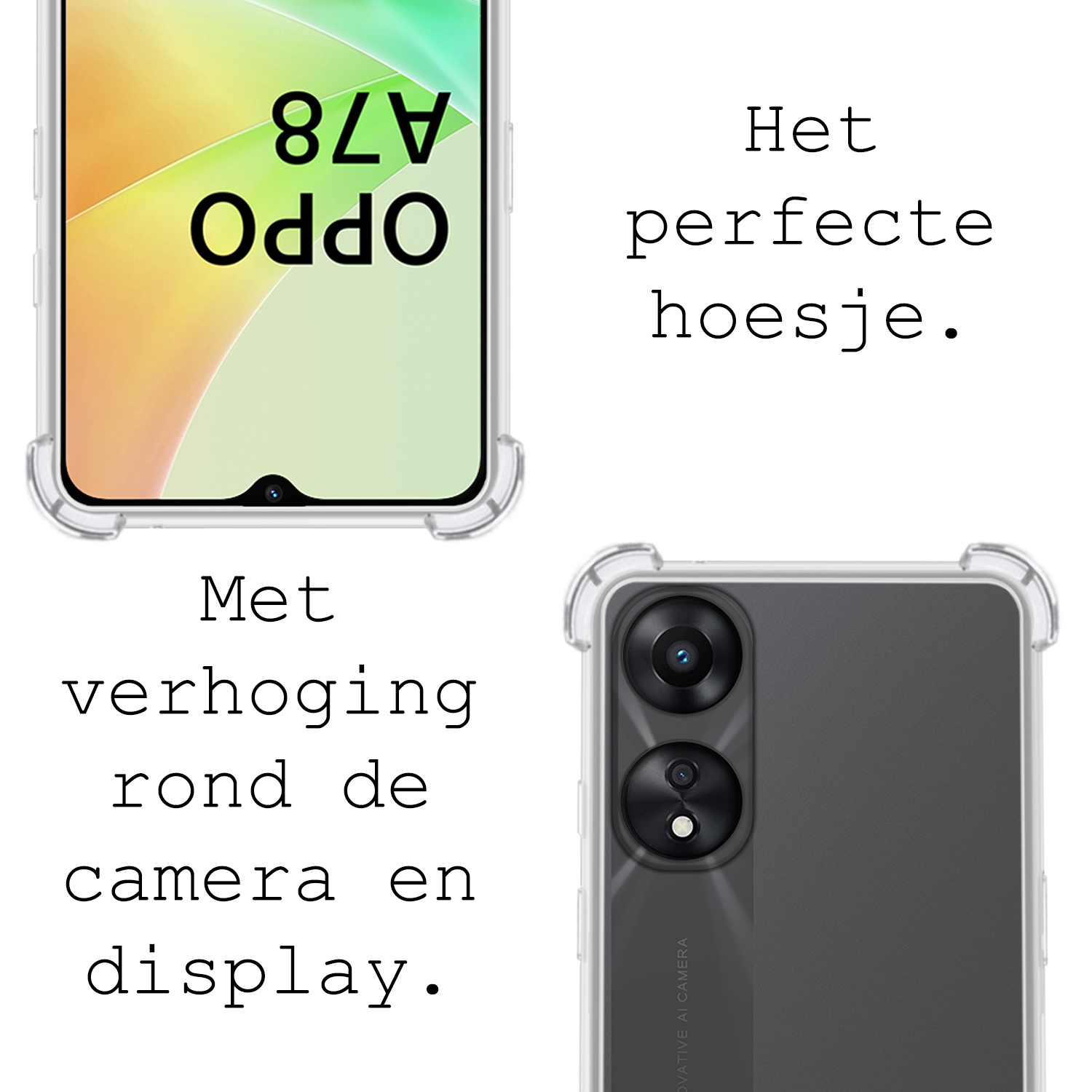 BASEY. Hoes Geschikt voor OPPO A78 5G Hoesje Shock Proof Case Hoes Siliconen Met Screenprotector - Hoesje Geschikt voor OPPO A78 Hoes Cover Shockproof - Transparant