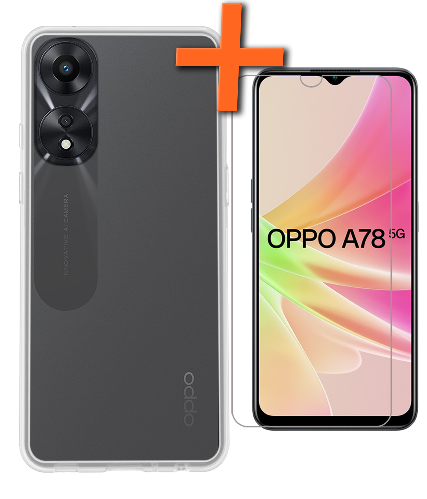 Nomfy Hoesje Geschikt voor OPPO A78 5G Hoesje Siliconen Cover Case Met Screenprotector - Hoes Geschikt voor OPPO A78 Hoes Back Case - Transparant