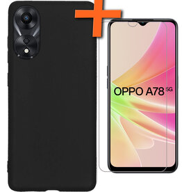 Nomfy Nomfy OPPO A78 Hoesje Siliconen Met Screenprotector - Zwart