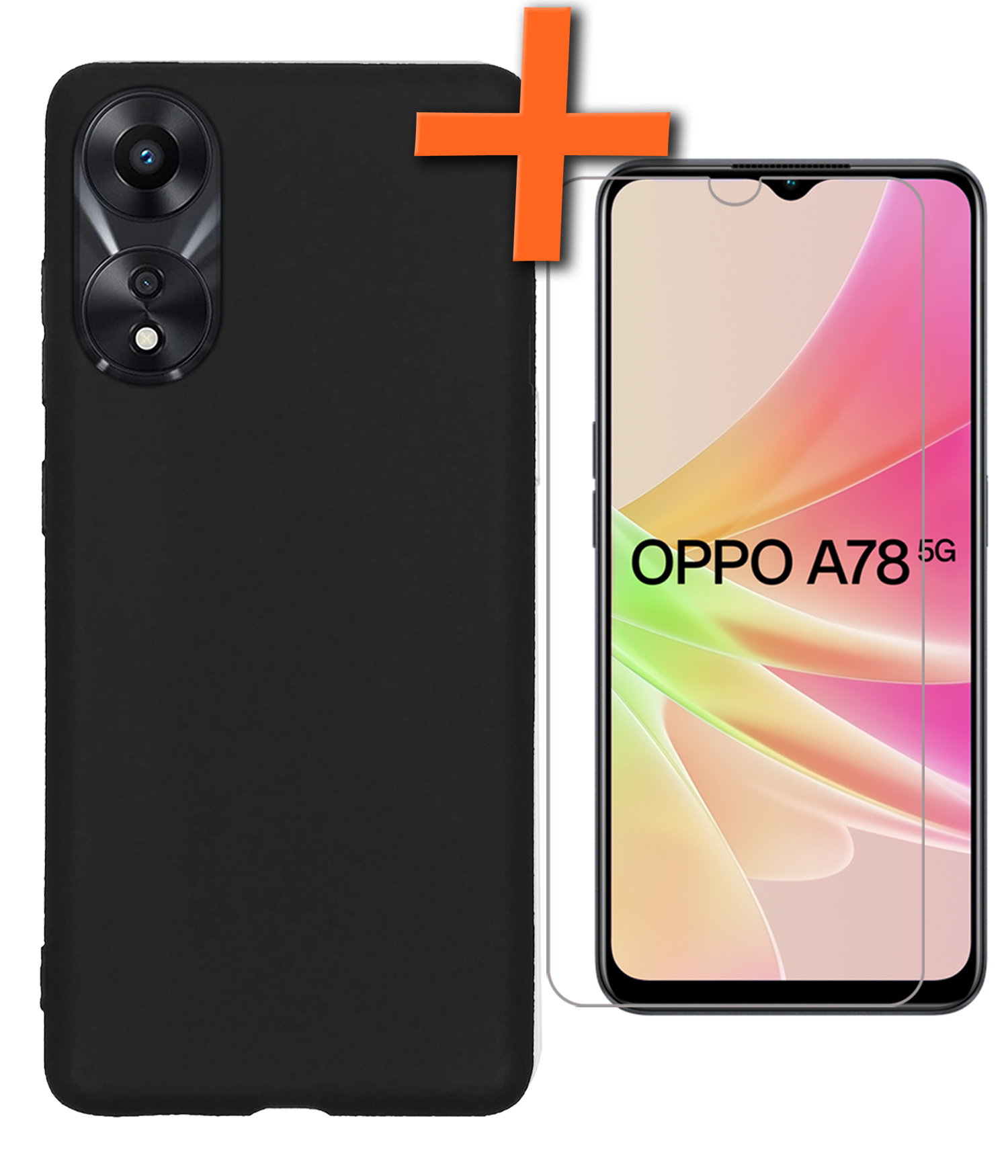 Nomfy Hoesje Geschikt voor OPPO A78 5G Hoesje Siliconen Cover Case Met Screenprotector - Hoes Geschikt voor OPPO A78 Hoes Back Case - Zwart