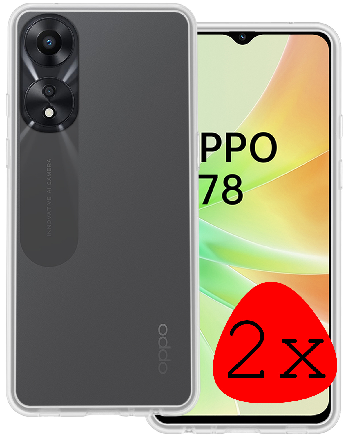 BASEY. Hoes Geschikt voor OPPO A78 5G Hoesje Siliconen Back Cover Case - Hoesje Geschikt voor OPPO A78 Hoes Cover Hoesje - Transparant - 2 Stuks