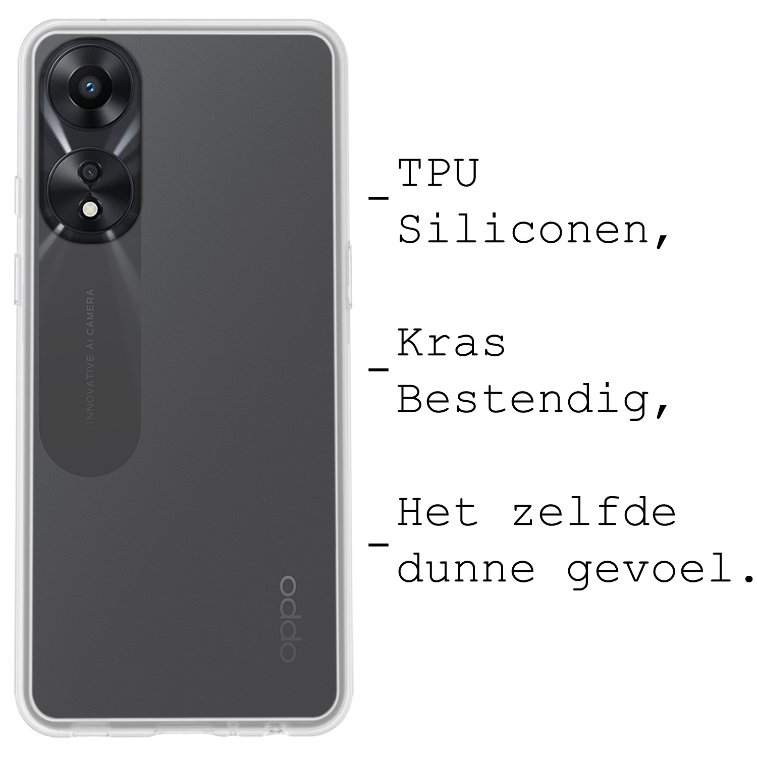 BASEY. Hoes Geschikt voor OPPO A78 5G Hoesje Siliconen Back Cover Case Met 2x Screenprotector - Hoesje Geschikt voor OPPO A78 Hoes Cover Hoesje - Transparant