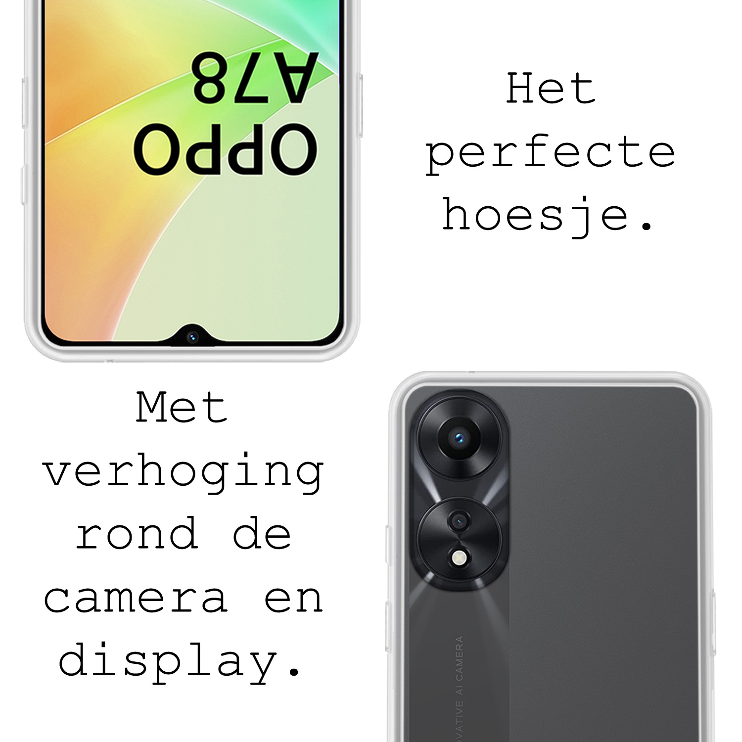 BASEY. Hoes Geschikt voor OPPO A78 5G Hoesje Siliconen Back Cover Case Met 2x Screenprotector - Hoesje Geschikt voor OPPO A78 Hoes Cover Hoesje - Transparant