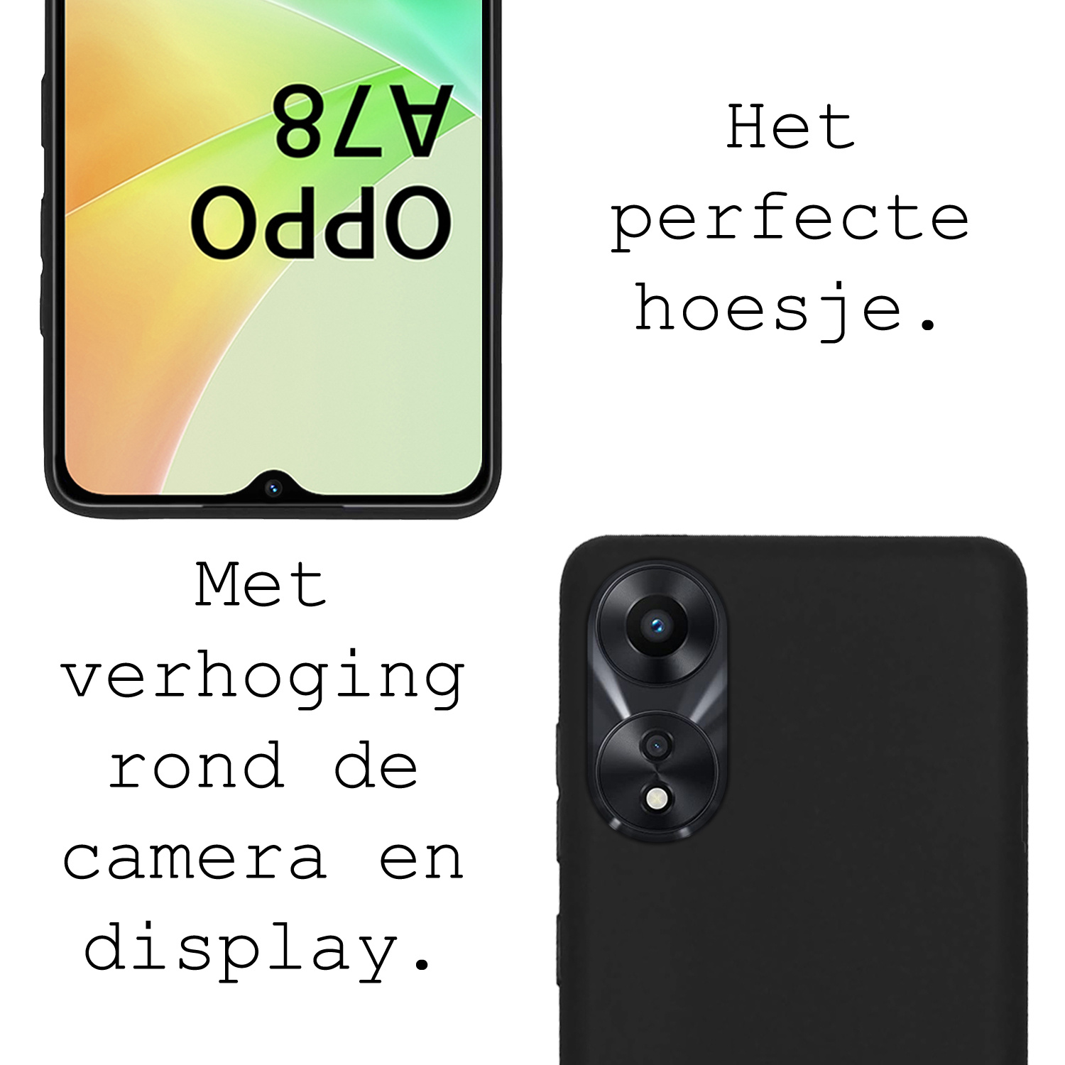 BASEY. Hoes Geschikt voor OPPO A78 5G Hoesje Siliconen Back Cover Case Met 2x Screenprotector - Hoesje Geschikt voor OPPO A78 Hoes Cover Hoesje - Zwart