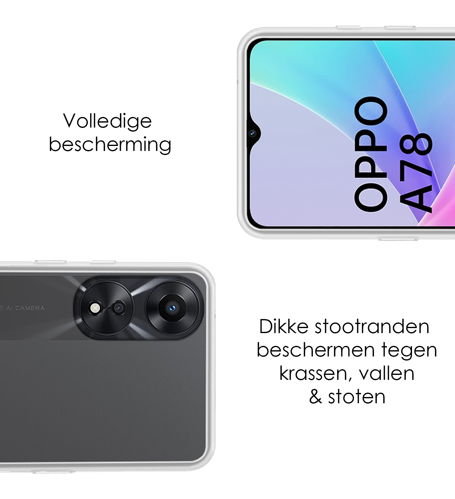 NoXx Hoes Geschikt voor OPPO A78 5G Hoesje Cover Siliconen Back Case Hoes - Transparant - 2x