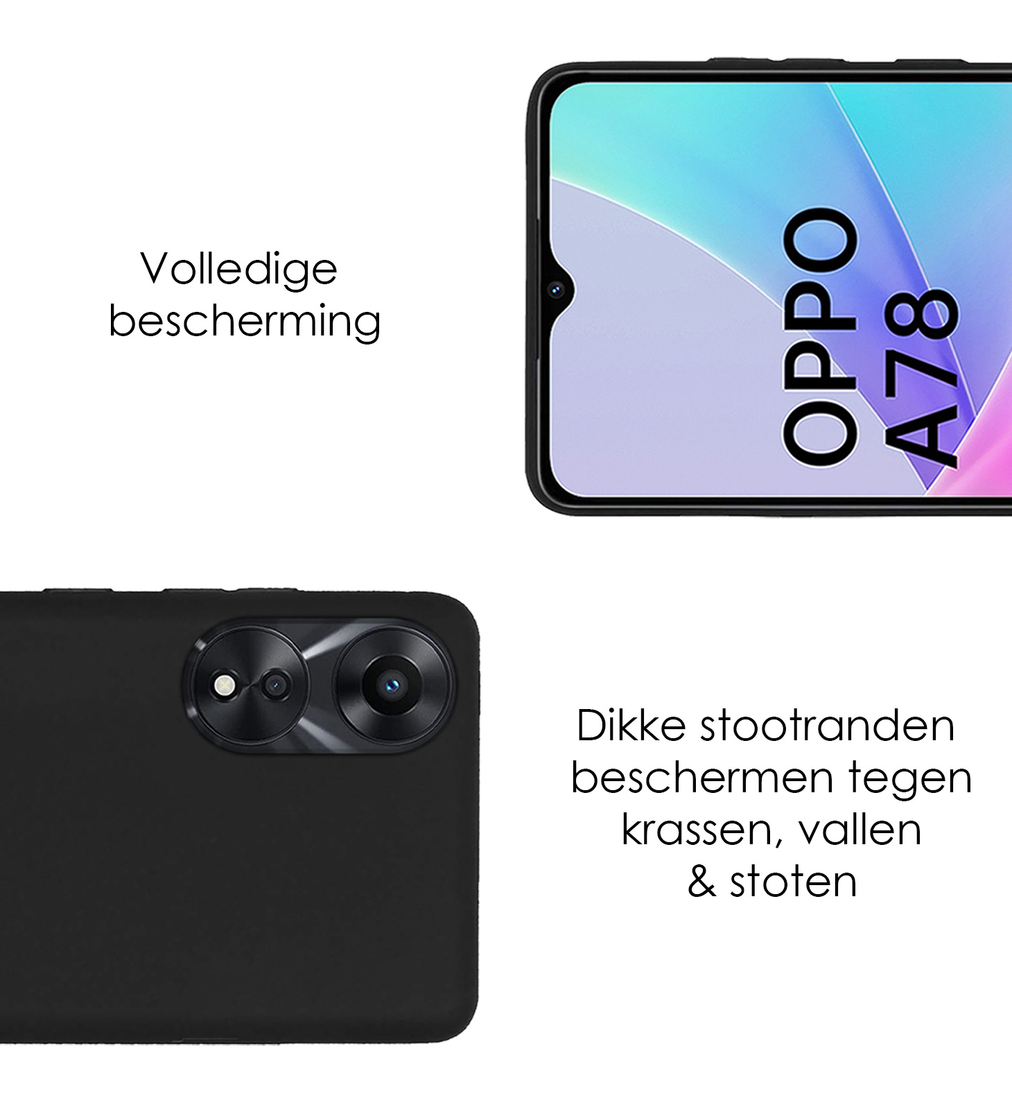 NoXx Hoes Geschikt voor OPPO A78 5G Hoesje Cover Siliconen Back Case Hoes Met Screenprotector - Zwart