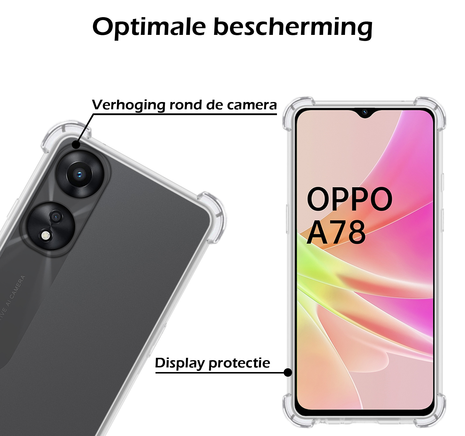 Nomfy Hoesje Geschikt voor OPPO A78 5G Hoesje Shock Proof Cover Case Shockproof - Hoes Geschikt voor OPPO A78 Hoes Siliconen Back Case - Transparant - 2 PACK