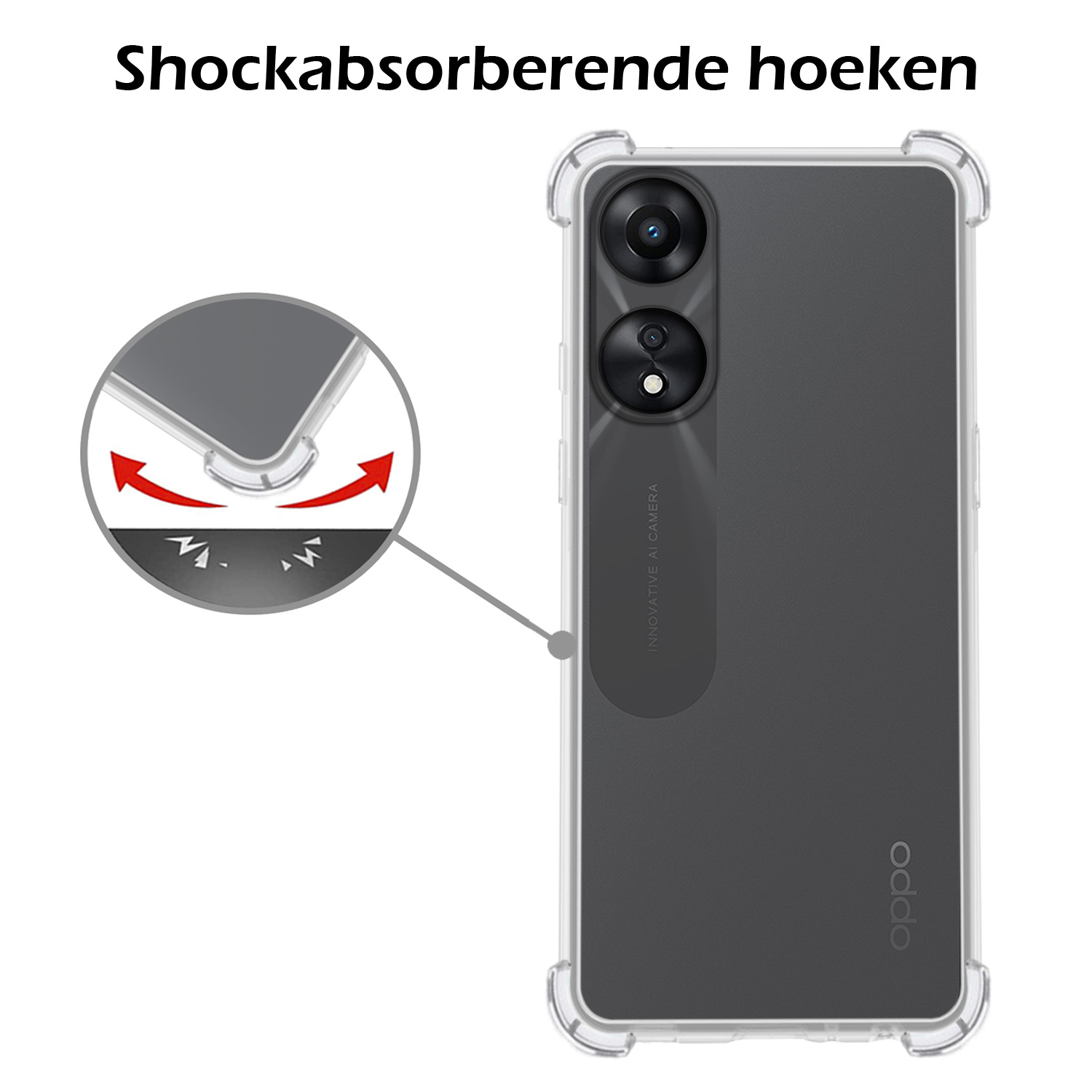 Nomfy Hoesje Geschikt voor OPPO A78 5G Hoesje Shock Proof Cover Case Shockproof Met 2x Screenprotector - Hoes Geschikt voor OPPO A78 Hoes Siliconen Back Case - Transparant