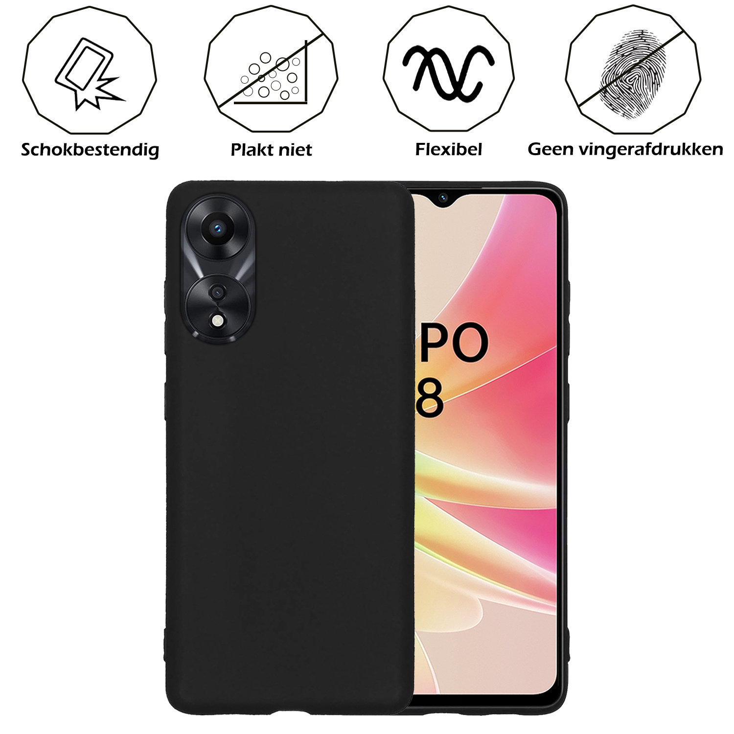 Nomfy Hoesje Geschikt voor OPPO A78 5G Hoesje Siliconen Cover Case - Hoes Geschikt voor OPPO A78 Hoes Back Case - 2-PACK - Zwart